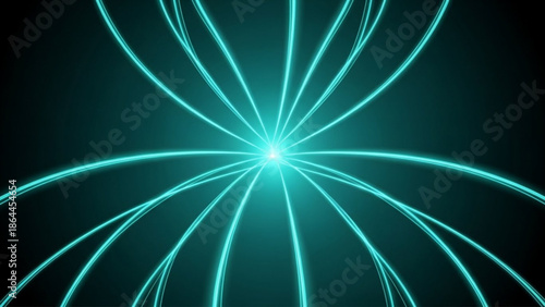 Glowing blue light lines radiating from a central point on a dark background, creating a sense of energy and technology
