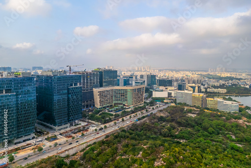 Tableau sur toile Aerial view of Financial district with in Hyderabad city a major Information tec