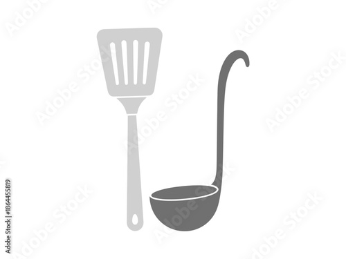 Cooking Utensils A Graphic Illustration of a Spatula and Ladle in a Modern Kitchen Setting