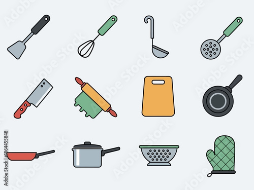 Assortment of Colorful Kitchen Utensils Spatulas, Whisks, Ladles, and More – A Culinary Collection