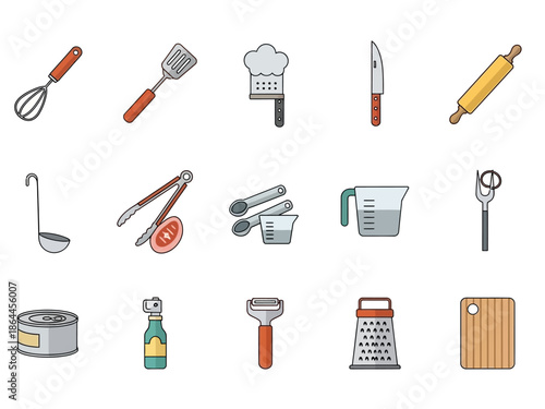 Collection of Kitchen Utensils A Colorful Illustration of Cooking Tools for Culinary Projects