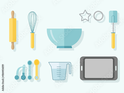 Essential Baking Tools A Flat Lay of Kitchen Utensils for Culinary Creations