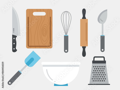 Kitchen Utensils Set Vector Illustration of Cooking Tools for Baking, Chopping, and Preparation