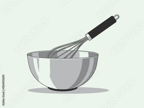 Whisking in a Bowl A Simple Illustration of Culinary Mixing and Kitchen Tools