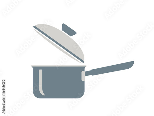 Simple illustration of a cooking pot with its lid slightly open, perfect for culinary projects