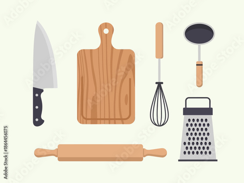 Kitchen Essentials A Simple Illustration of Cooking Tools for Culinary Projects and Recipes
