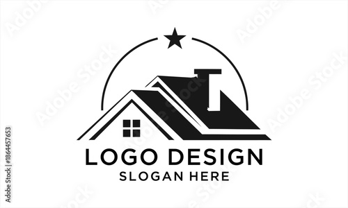 Minimalist House Roof Logo Design with Star and Arch Element.