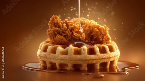 miniature savory waffle topped with a piece of crispy fried chicken