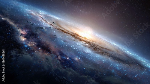 Cosmic Horizon: Stellar Spiral Galaxy with Nebula and Starlight