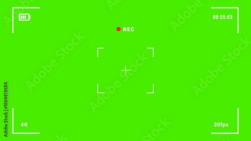 recording screen overlay green screen 4K showing camera frame, display indicators, and digital interface. Designed for broadcast production, video editing, cinematography, and graphic templates.