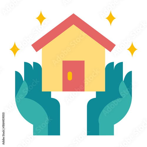 부동산 컬러 플랫 아이콘. 주택 보호