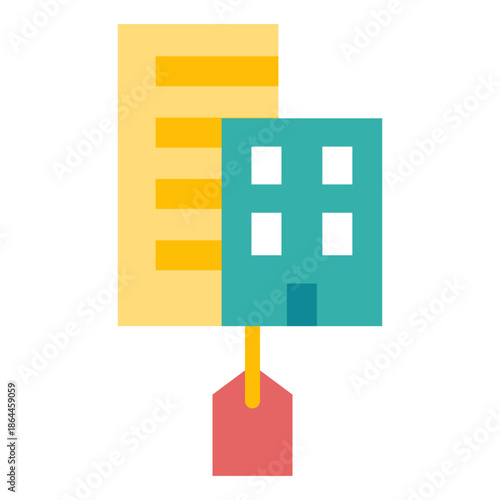 부동산 컬러 플랫 아이콘. 아파트 가격