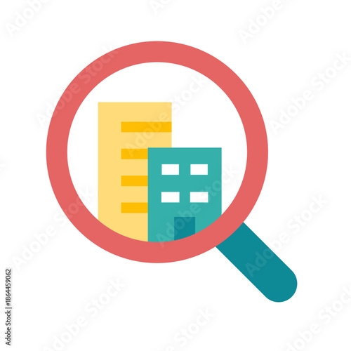 부동산 컬러 플랫 아이콘. 아파트 검색