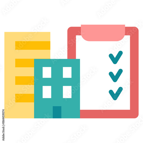 부동산 컬러 플랫 아이콘. 아파트 체크리스트
