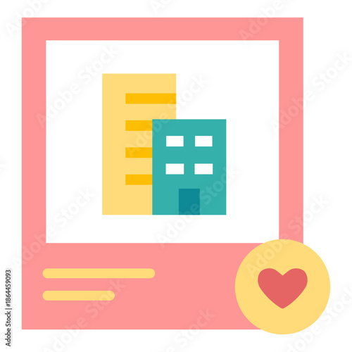 부동산 컬러 플랫 아이콘. 찜한 아파트