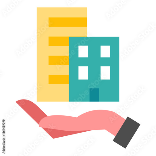 부동산 컬러 플랫 아이콘. 아파트 관리