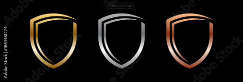 Shield Shape with Golden and Silver Gradient. Modern Metallic Shield Emblem Logo