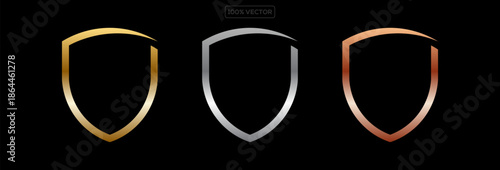 Shield Shape with Golden and Silver Gradient. Abstract Metallic Shield Logo Design