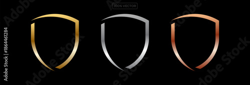 Shield Shape with Golden and Silver Gradient. Luxury Metallic Shield Logo Design