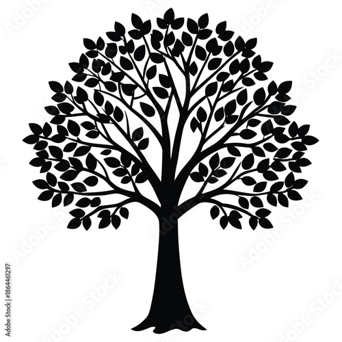 A simple tree silhouette with visible roots and branches representing nature and growth