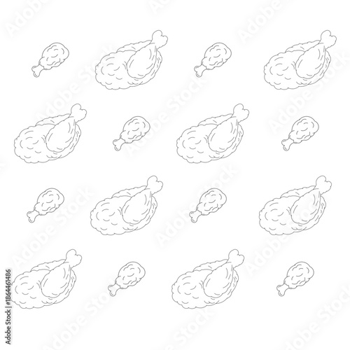 Seamless pattern of chicken legs. Hand drawing Doodle chicken legs. Fried chicken doodle pattern background. Fried chicken Seamless Pattern for coloring kids books