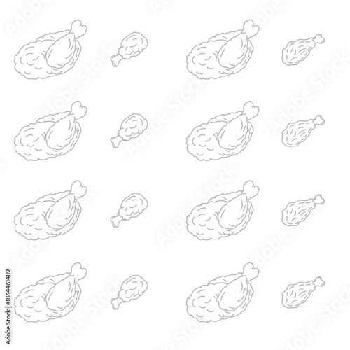 Seamless pattern of chicken legs. Hand drawing Doodle chicken legs. Fried chicken doodle pattern background. Fried chicken Seamless Pattern for coloring kids books