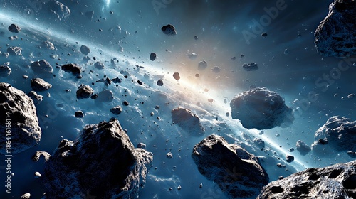 Celestial Drift: Asteroid Field Radiance in Deep Space