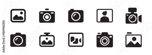 Professional Camera, Lens and Video Gear Icon Set for Photography UI