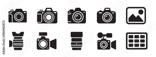 Professional Camera, Lens and Video Gear Icon Set for Photography UI