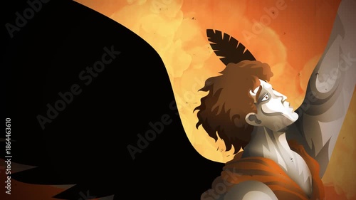 icarus falling as his wings lose feathers