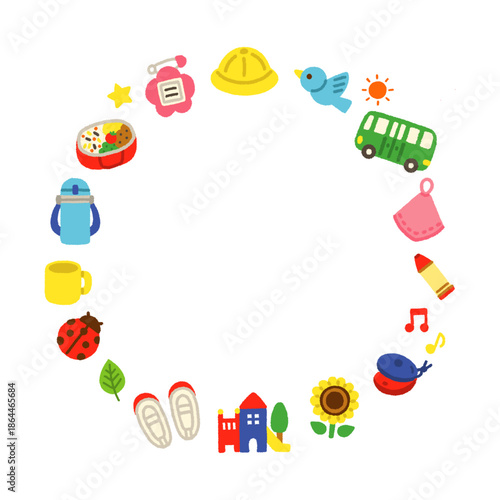 幼稚園・保育園 フレーム 円形 手書き パステル 背景 イラスト