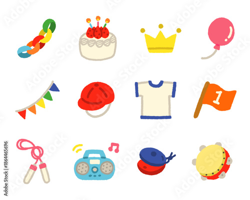 幼稚園・保育園 発表会 運動会 行事 アイコンセット 手書き かわいい イラスト