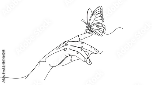 Hand Releasing Butterfly in Flight Continuous Line Art