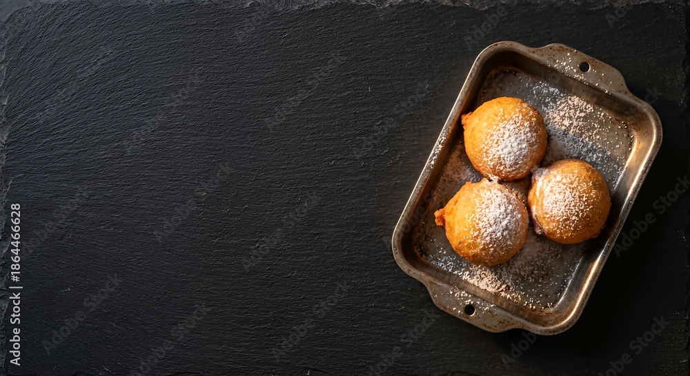 Obraz premium Street Dessert Snack Advertising Background with Dark Texture and Copy Space