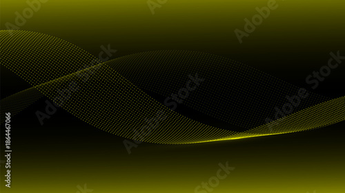 Abstract concept yellow dots lines wave dynamic particle pattern on background.