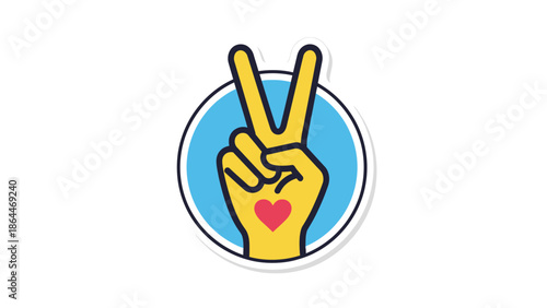 Peace Sign Hand with Heart - Victory Gesture, Love Symbol, Vector Sticker