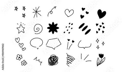 Hand Drawn Doodle Decorative Elements Set – Hearts, Stars, Arrows Vector