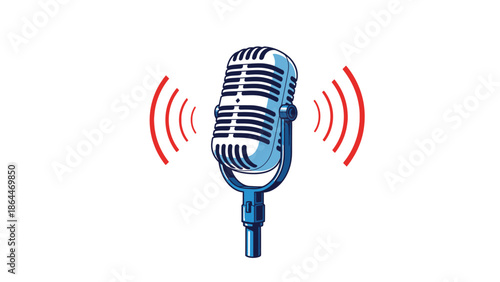 Retro Microphone with Sound Waves - Vintage Audio Equipment