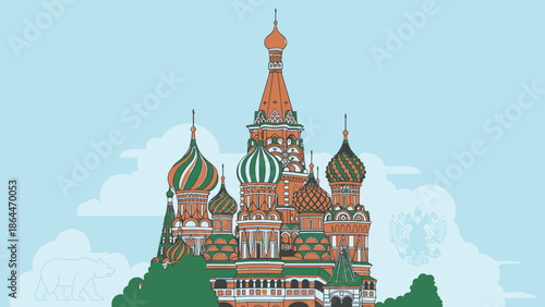 Saint Basil's Cathedral Moscow Russia Landmark Famous Architecture Stylized Vector