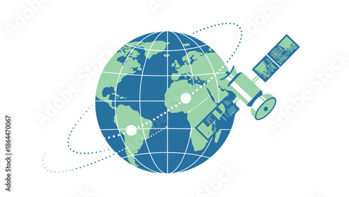 Satellite Orbiting Earth, Global Communication and Technology Concept