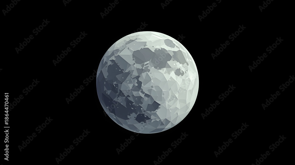 Fototapeta premium Low poly geometric moon sphere isolated on black background