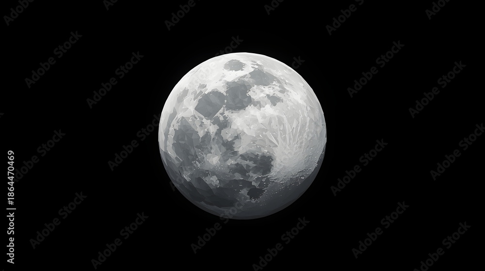 Fototapeta premium Low poly geometric moon sphere isolated on black background