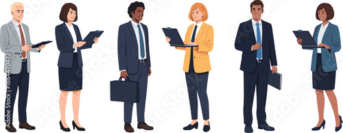 Business professional illustration, corporate attire, workplace diversity, office teamwork, formal clothing, business meeting, collaboration artwork, professional staff