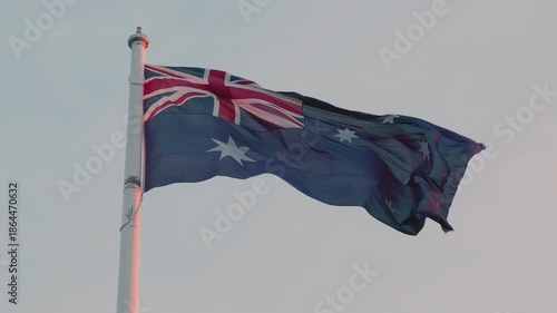 Australia flag on display at the Picnic Point public park area in Toowoomba, Queensland, Australia