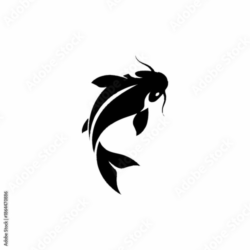 Elegant Black Koi Fish Silhouette Swimming Gracefully.