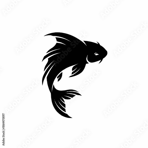 Elegant Black Koi Fish Silhouette Swimming Gracefully.
