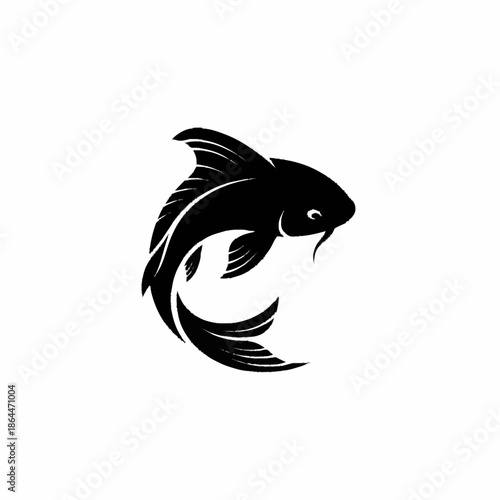 Stylized Black Koi Fish Swimming Gracefully.
