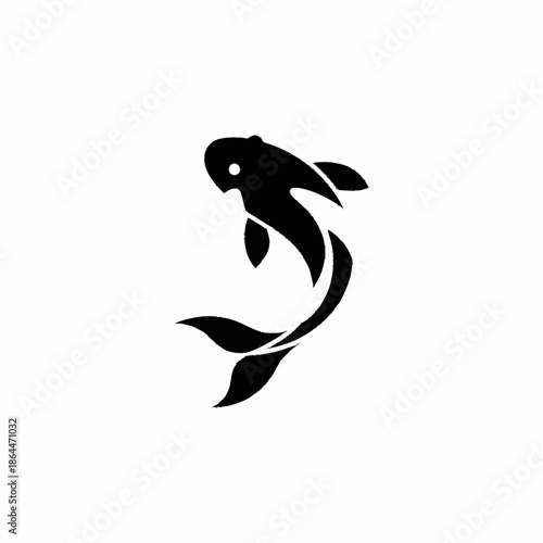 Stylized black koi fish swimming gracefully in a minimalist design.