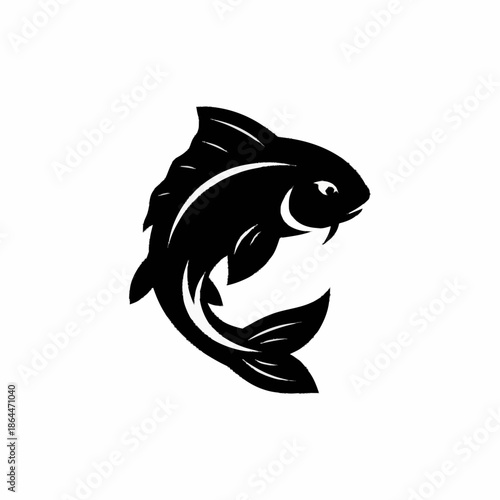 Stylized Black Koi Fish Swimming Upward Illustration.