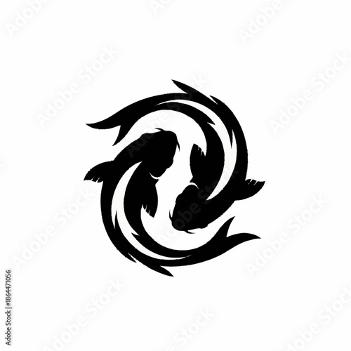 Stylized Black Koi Fish Yin Yang Symbol.